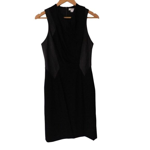 Helmut Lang Dress Black Leather Trim Wool Blend Cowl Neck Sleeveless Size 6 Wool - Picture 3 of 10